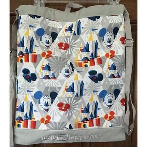 Disney World Drawstring Backpack Bag - Mickey Mouse and Castle Gray NWT